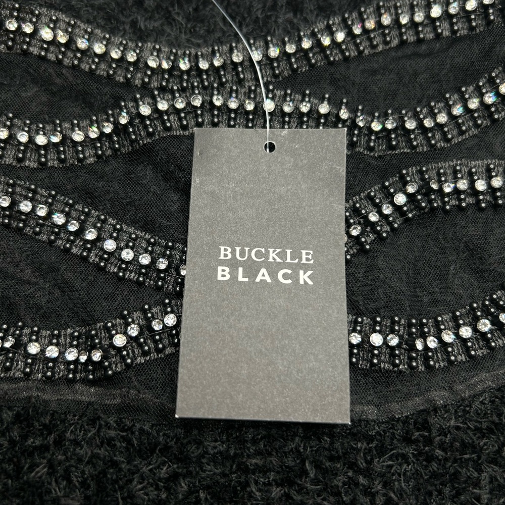 Buckle Black NWT BKE Glitz Eyelash Knit Sweater Size XL Rhinestones Fuzzy - Picture 6 of 14